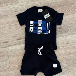 Peuterey Dark Blue Graphic Tee and Shorts Set